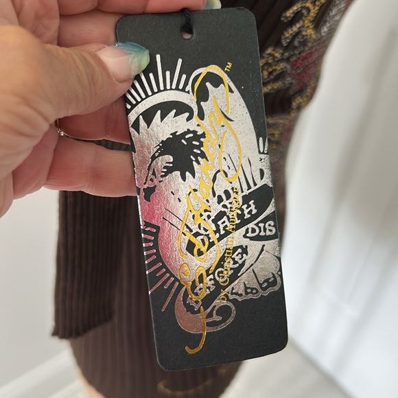 Ed Hardy Brown Ribbed Rhinestone Cold Shoulder Sweater - Picture 8 of 12